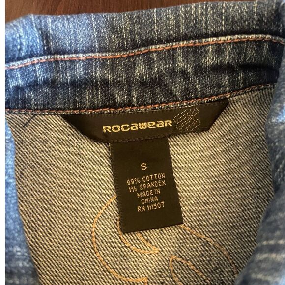 Rocawear Vintage Y2K Womens Jean Jacket Small Cropped Denim Dark Wash Beaded - Picture 12 of 16